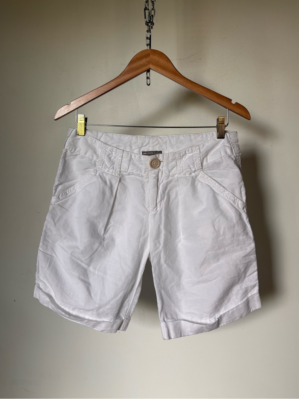James Perse Drop Waist White Cotton Bermuda Shorts - Picture 5 of 15